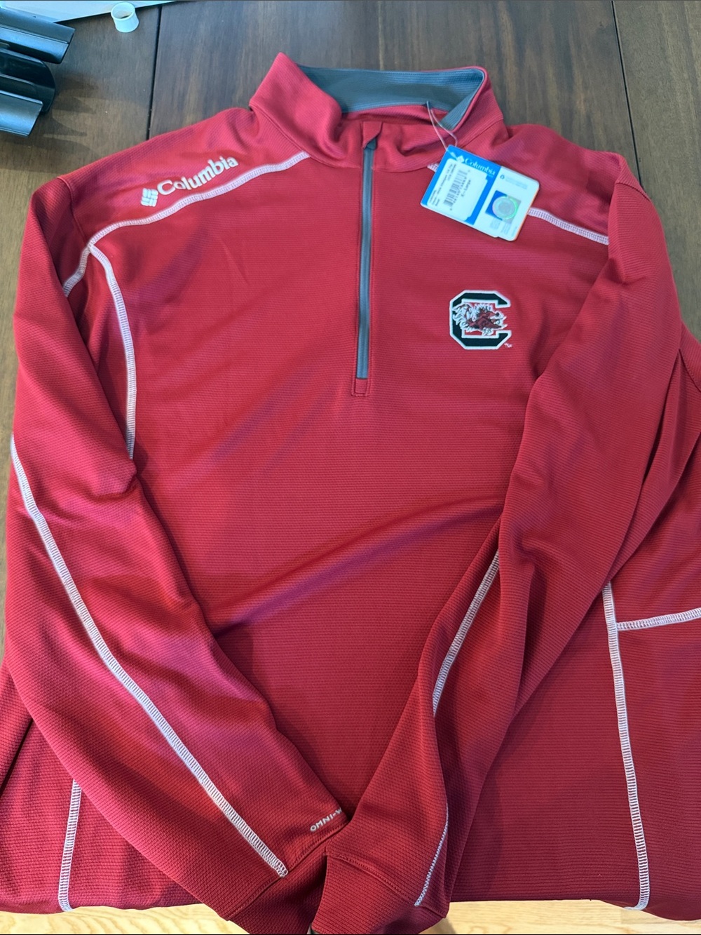 Columbia Red and White Quarter-Zip Pullover with Team Patch